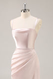 Candy Rosa Cetim Sereia Ruched Long Vestido de Dama de Honra com Fenda