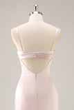 Candy Rosa Cetim Sereia Ruched Long Vestido de Dama de Honra com Fenda