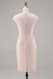 Candy Rosa V Pescoço Bodycon Midi Mãe de Noiva Vestido com Folho