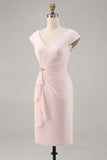 Candy Rosa V Pescoço Bodycon Midi Mãe de Noiva Vestido com Folho