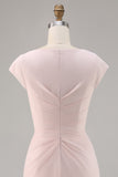 Candy Rosa V Pescoço Bodycon Midi Mãe de Noiva Vestido com Folho