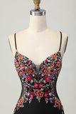 Preto Bodycon Flores Decote em V Mini Vestido Cocktail