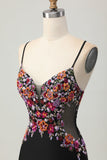 Preto Bodycon Flores Decote em V Mini Vestido Cocktail