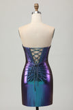 Metalizado Azul Roxo Strapless Cut out Corset Tight Homecoming Dress