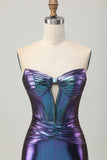 Metalizado Azul Roxo Strapless Cut out Corset Tight Homecoming Dress
