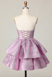 Roxo Claro De Baile/Princesa Plissado Vestidos Cocktail com Arco