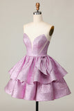 Roxo Claro De Baile/Princesa Plissado Vestidos Cocktail com Arco
