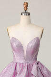 Roxo Claro De Baile/Princesa Plissado Vestidos Cocktail com Arco