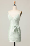 Sage Bodycon Corset Vestido Curto Homecoming com Arco