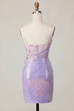 Lilás Brilhante Bodycon Espartilho Curto/Mini Vestidos Cocktail