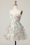 Sálvia Flores Linha-A Espartilho Curto/Mini Vestidos Cocktail