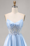 Azul Claro Decote Em Coração Linha-A Mini Vestido Cocktail