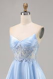 Azul Claro Decote Em Coração Linha-A Mini Vestido Cocktail
