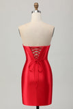 Bodycon vermelho espartilho frisado Homecoming vestido com fenda
