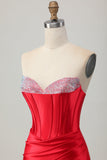 Bodycon vermelho espartilho frisado Homecoming vestido com fenda