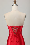 Bodycon vermelho espartilho frisado Homecoming vestido com fenda