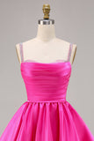 Fuchsia Cetim Uma Linha Vestido Curto Homecoming com Missangas