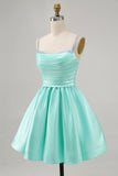 Fuchsia Cetim Uma Linha Vestido Curto Homecoming com Missangas