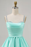 Fuchsia Cetim Uma Linha Vestido Curto Homecoming com Missangas