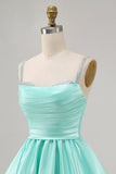 Fuchsia Cetim Uma Linha Vestido Curto Homecoming com Missangas