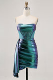 Verde Direto Espartilho Ruched Bodycon Mini Vestido Cocktail