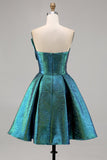 Pavão Metálico Verde Direto Linha-A Mini Vestido Cocktail