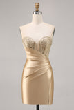 Golden Strapless Corset Bodycon Vestido Curto Homecoming