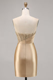 Golden Strapless Corset Bodycon Vestido Curto Homecoming