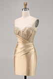 Golden Strapless Corset Bodycon Vestido Curto Homecoming