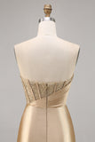 Golden Strapless Corset Bodycon Vestido Curto Homecoming