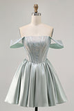 Verde claro A-Line fora do ombro espartilho Homecoming vestido com frisos