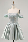 Verde claro A-Line fora do ombro espartilho Homecoming vestido com frisos