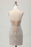 Prata Strapless Bodycon Sequins Homecoming Vestido com Fenda