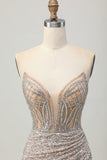 Prata Strapless Bodycon Sequins Homecoming Vestido com Fenda