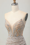 Prata Strapless Bodycon Sequins Homecoming Vestido com Fenda
