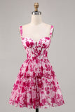Fuchsia Espartilho Floral Uma Linha Vestido Homecoming Impresso