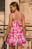Fuchsia Espartilho Floral Uma Linha Vestido Homecoming Impresso