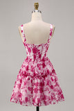 Fuchsia Espartilho Floral Uma Linha Vestido Homecoming Impresso