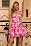 Fuchsia Espartilho Floral Uma Linha Vestido Homecoming Impresso