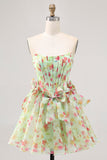 Floral Verde Strapless Uma Linha Corset Homecoming Dress