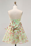 Floral Verde Strapless Uma Linha Corset Homecoming Dress