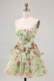 Floral Verde Strapless Uma Linha Corset Homecoming Dress