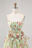 Floral Verde Strapless Uma Linha Corset Homecoming Dress