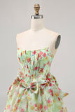 Floral Verde Strapless Uma Linha Corset Homecoming Dress
