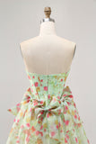 Floral Verde Strapless Uma Linha Corset Homecoming Dress