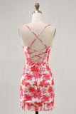 Flor vermelha estampado mini homecoming vestido