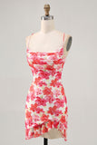 Flor vermelha estampado mini homecoming vestido