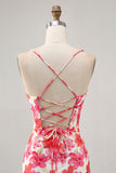 Flor vermelha estampado mini homecoming vestido