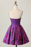 Espartilho Metálico Roxo Escuro Sem Alças Um Vestido Homecoming Linha
