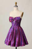 Espartilho Metálico Roxo Escuro Sem Alças Um Vestido Homecoming Linha